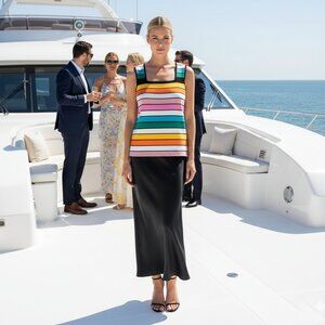 Elie Tahari Multicolor Striped Knit Tank Top | Premium Viscose Blend